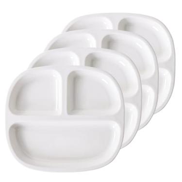 Imagem de Pratos divididos quadrados de cerâmica de 21,8 cm – pacote com 4, placa de controle de porção para alimentação racional, pratos de jantar brancos, 3 pratos de dieta de jantar com compartimentos para