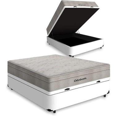 Imagem de Cama Box Bau Casal Branco Colchão de Molas ensacadas Ortobom Airtech S