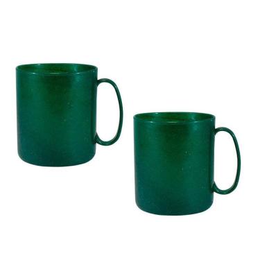 Imagem de Kit 2 Canecas Redonda Fibra Madeira Verde 400Ml