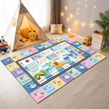 Imagem de Tapete ABC infantil para sala de jogos, sala de aula, tapete de área do alfabeto, tapete lavável para quarto de bebê, sala de jogos, quarto, chão, berçário (azul, 12 x 16 cm)