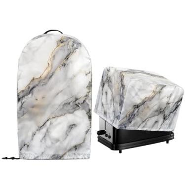 Imagem de NETILGEN Capa protetora contra poeira com estampa de mármore cinza para bancada de cozinha com bainha de cordão acolchoada torradeira de pão capa de forno de cozinha protetor de eletrodomésticos