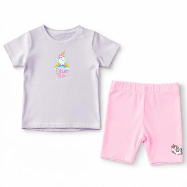Imagem de Conjunto Camiseta E Short Infantil Unicornio Colorido Fofo - Techmalha