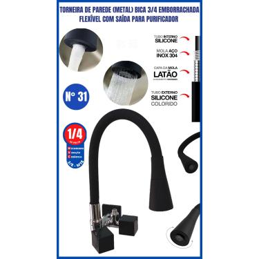 Imagem de Torneira De Parede Metal Bica 3/4 Emborrachada Flexível Com Saída Para Purificador