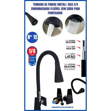 Imagem de Torneira De Parede Metal Bica 3/4 Emborrachada Flexível Sem Saída Para Purificador