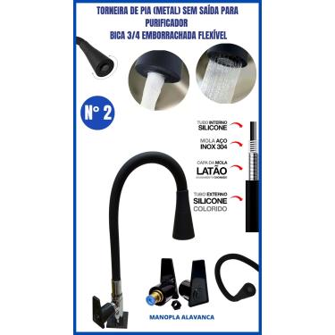 Imagem de Torneira Pia Metal Sem Saída Para Purificador Bica 3/4 Emborrachada Flexível Manopla Alavanca