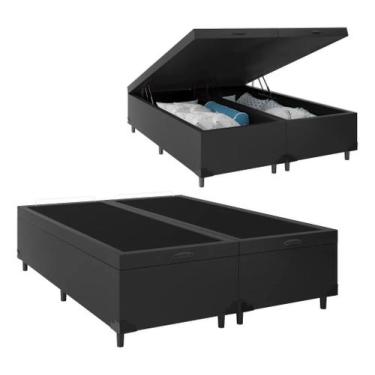 Imagem de Base Cama Box Bau Bipartido Casal Preto Sintetico Premium 47x138x188 -