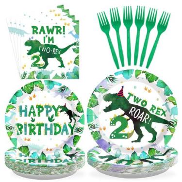 Imagem de Suprimentos de festa: 2º aniversário de dinossauro grenciano serve 24