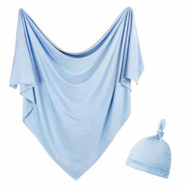 Imagem de Cobertor de bebê Aijoviko Swaddle Set 89x89cm com chapéu Baby Blue