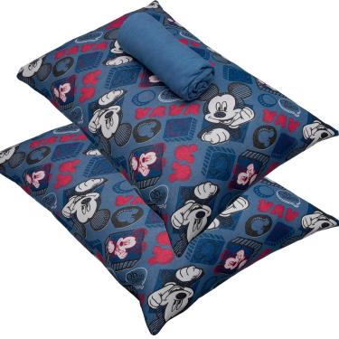 Imagem de Jogo de Cama Portallar Casal Malha 100% Algodão Disney Mickey Simpático 3 Peças Azul