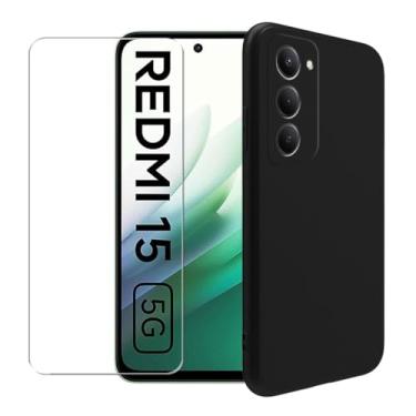 Imagem de WDMYLFTW Capa para Xiaomi Redmi 15 5G + película protetora de tela de vidro temperado - Capa protetora de TPU (preta)
