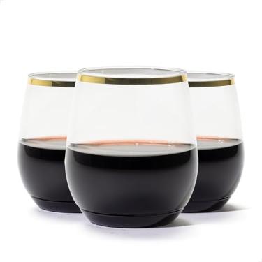 Imagem de TOSSWARE POP Gold Rim 396.9 g Vino conjunto de 48, qualidade premium, recicláveis, inquebráveis e copos de vinho de plástico transparente