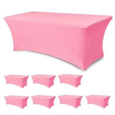 Imagem de Enjoyidea Capa de mesa para mesas retangulares de 1,8 m - pacote com 8 toalhas de mesa com elástico rosa - toalhas de mesa elásticas de elastano para festas, casamentos, expositores de estande de