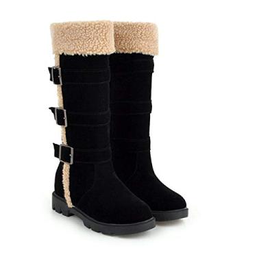 Imagem de Bigfanshu Botas femininas cano alto outono e inverno nova neve tamanho casual 33-44 jardas, Preto, 42 M EU