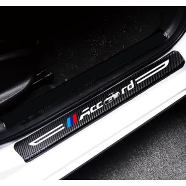 Imagem de AJLOTMO 4 peças de protetor de soleira de porta de carro adequado para Accord adesivo de couro de fibra de carbono 4D refletivo adesivos de proteção de entrada de porta decoração adesivos de placa de