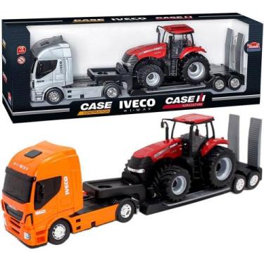 Imagem de Brinquedo Colecionável Miniatura Caminhão Iveco Trator Case Laranja - 