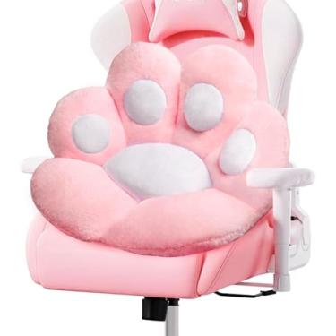 Imagem de Almofada De Pata De Gato Kawaii Almofada De Cadeira De Escritório Confortável Pelúcia Almofada De Cadeira De Jogos Em Forma De Pata De Gato Urso Almofada De Assento Fofa Para, Pink, 28 * 24"