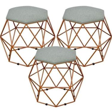 Imagem de Kit 03 Puffs Aramado Bronze Six L02 Linho Cinza Escuro - LYAM DECOR