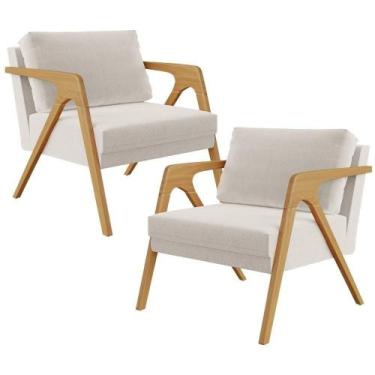 Imagem de Kit 02 Poltronas Estrutura De Madeira L02 Linho Cru - GRAN BELO