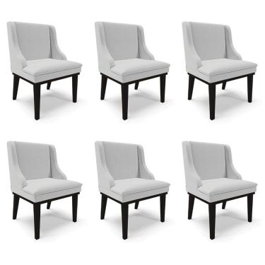 Imagem de Kit 6 Cadeiras Decorativas Sala De Jantar Base Fixa De Madeira Firenze Linho Cinza/preto G19 - Gran Belo
