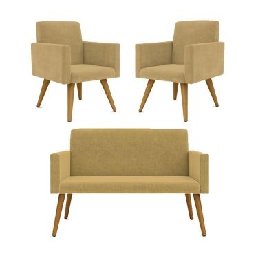 Imagem de Kit Namoradeira + 2 Poltronas Decorativas Balaqui Capuccino