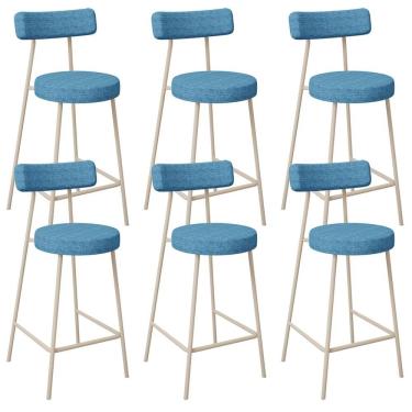 Imagem de Kit 06 Banquetas Baixa Cozinha Sala Jantar Bancada Milão Arena L02 Linho Azul - Lyam Decor