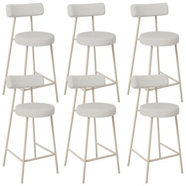 Imagem de Kit 06 Banquetas Baixa Cozinha Sala Jantar Bancada Milão Arena L02 Bouclê Cru - Lyam Decor