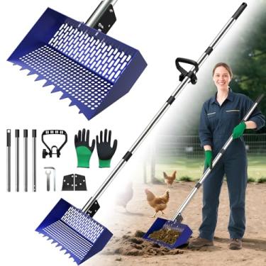 Imagem de Pá de cocô de galinha de 25 cm e ancinho 2 em 1,4 furos para peneirar galinheiro, alça de metal – pá de areia e pá de peneiração de areia para galinheiros