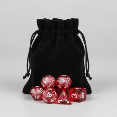 Imagem de KIt 7 Dados Rpg de Mesa Vermelho Translúcido Transparente D4 D6 D8 D10 D10% D12 D20 Boardgame + Bolsa Veludo
