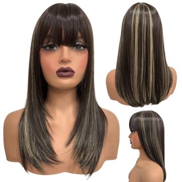 Imagem de Peruca lisa repicada com franja 45cm preto mechado HL6/24