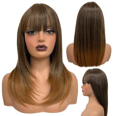 Imagem de Peruca lisa repicada com franja 45cm loiro ombre hair T2/27