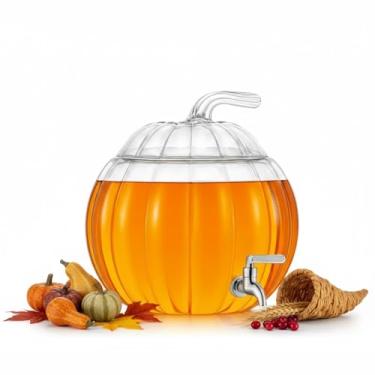 Imagem de Khen Tigela de ponche de abóbora | 6000 ml 27 cm x 27 cm | Dispensador de bebidas de vidro de grande capacidade com torneira frasco transparente para servidor de bebidas, recipiente de festa, jarro de