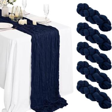Imagem de Caminho de mesa de gaze boho tecido de gaze caminho de mesa rústico transparente para decoração de casamento, festa de aniversário, feriado