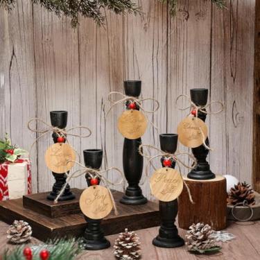 Imagem de Cinnvoice 5 peças de suporte de velas de advento de madeira de Natal guirlanda de madeira advento castiçal suporte de vela rústico mesa de natal centro de mesa paz amor esperança alegria para