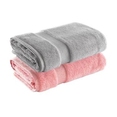 Imagem de Jogo de Toalhas Ele/Ela Super Soft Zero Twist Banhão 80x150cm 500g/m², 97% Algodão 3% Poliéster, Toque Macio, Alta Absorção e Design Sofisticado – Altihaus (Rosa/Cinza)