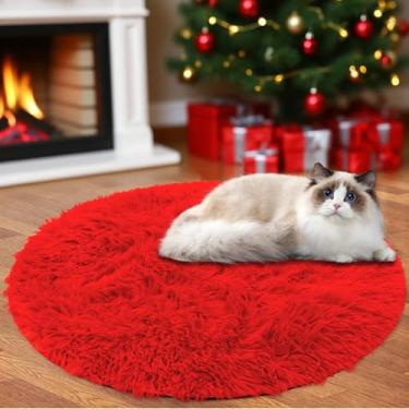 Imagem de Insun Tapetes redondos para quarto, sala de estar, dormitório, tapete circular macio macio para decoração de casa, vermelho, 61 cm