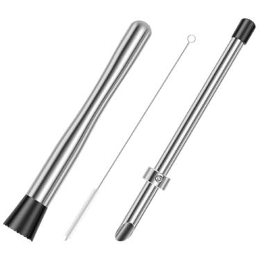 Imagem de 3 peças perfurador de palha para tampas de plástico limonada, colher de mistura e cerdas de limpeza, ferramentas de perfuração de tampa de copo de aço inoxidável para bebidas café limonada fresca