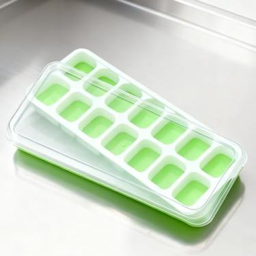 Imagem de Bandeja de gelo com tampa, molde de gelo empilhável de fácil liberação, bandeja de gelo de plástico e silicone para freezer, coquetéis e bebidas
