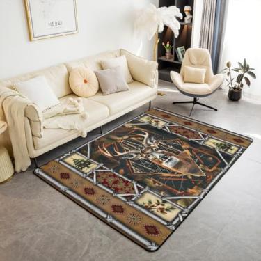 Imagem de Feelyou Tapete de área de caça de veados, 12 x 18 cm, vida selvagem, sala de estar, para quarto, para crianças, meninos, meninas, rústico, campo, decoração, tapete, macio, antiderrapante, poliéster