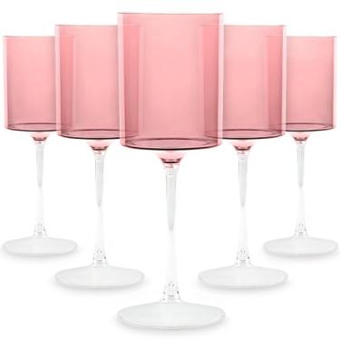 Imagem de Bluesky Conjunto de taças de vinho em dois tons rosa e transparente - 400 ml (5 peças) - Design elegante e sofisticado para eventos de luxo e momentos inesquecíveis - Ideal para degustação de vinho,