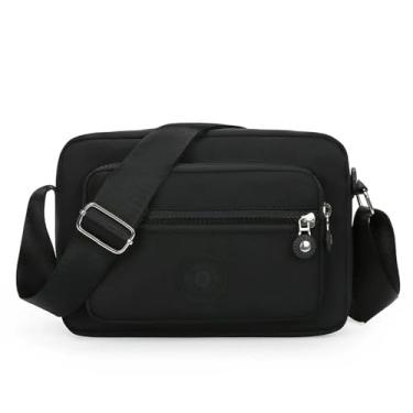 Imagem de Bolsas pequenas transversais femininas de nylon leve bolsa tiracolo casual moda bolsa de ombro bolsas de mão, Preto, Preto