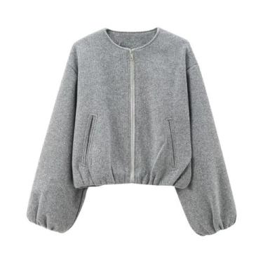 Imagem de Jaqueta Bomber Feminina Oversized Macia Com Zíper Frontal Manga Longa 