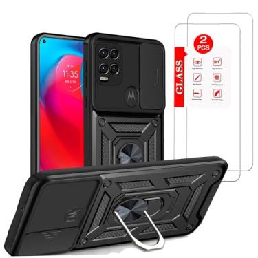 Imagem de Capa para Motorola G Stylus 5G 2021 com [pacote com 2] protetor de tela de vidro temperado, para Moto G Stylus 5G, capa de proteção resistente [grau militar], com suporte de anel magnético para