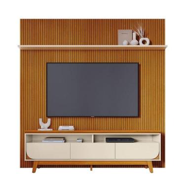 Imagem de Composição Luna Bancada E Painel Para Tv 75 Polegadas Com Portas - Madetec Cinamomo Off White