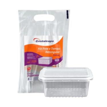Imagem de Pote de 500ml Retangular Transparente com tampa Cristalcopo com 25 uni