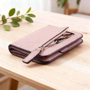 Imagem de Carteira pequena para mulheres, fina, compacta, para cartão de crédito, carteira feminina de couro, porta-cartões de crédito, pacote com 1, rosa, Clássico