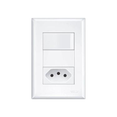 Imagem de Interruptor Simples E Tomada 2p+t 10a Fame Evidence Com Placa 4x2 Branco