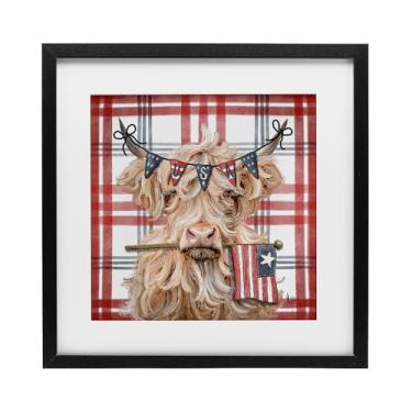 Imagem de Stupell Industries Impressão emoldurada preta de gado highland xadrez EUA sob vidro, design por Ashley Bradley, 13 x 13