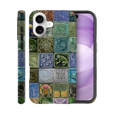 Imagem de Capa para iPhone 17, capa fosca para meninas e mulheres, azulejo vintage flores naturais sapo