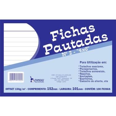 Imagem de Ficha Pautada x 10 Unidades, Tamoio 1202, Multicor, 4 x 6 cm