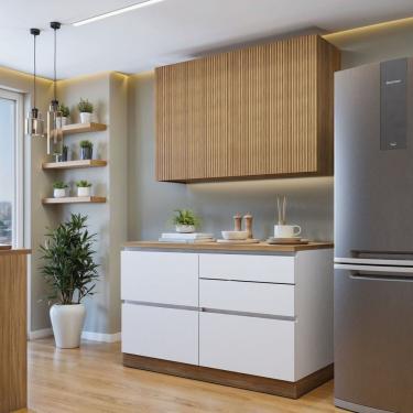 Imagem de Cozinha Completa Modulada 2 Peças 3 Portas 4 Gavetas Com Rodapé Norten Branco-nature